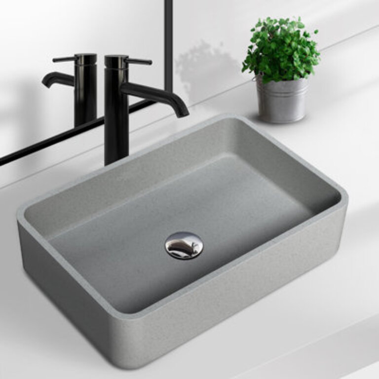 GOGEXX 13" Gray Concrete Rectangular Vessel Bathroom Sink