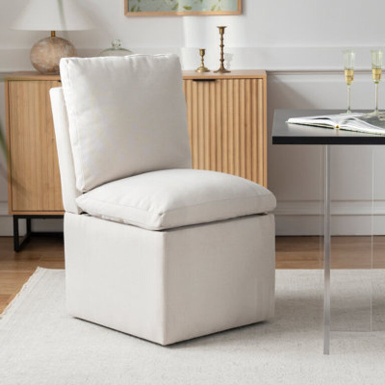Upholstered Armless Rolling Dining Chair With Casters Number of Chairs: 1