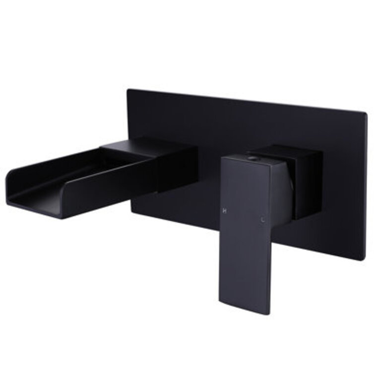 Square Single-Handle Wall Mount Roman Tub Faucet Waterfall Bathtub Filler In Brushed Gold