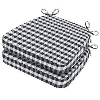 2-Pack 17"×16" D-Shaped Linen Indoor Chair Cushions with Ties and Removable Cover Cushion Color: Black/White