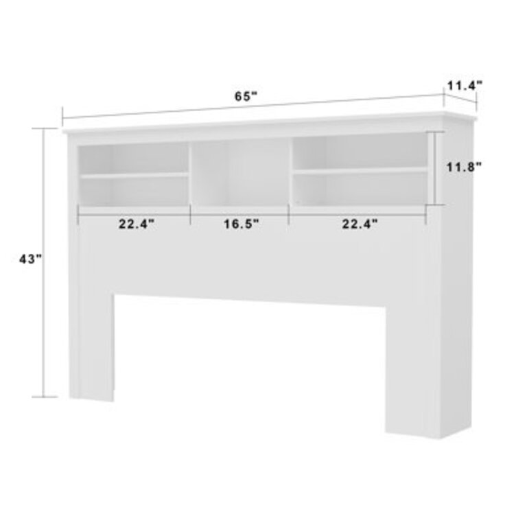 White Bookcase Headboard With Strong Storage And LED Light