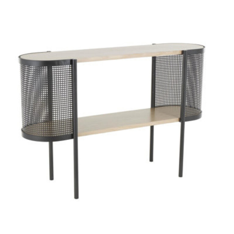 Oval Two-Toned 1 Shelf Console Table With Mesh Side Panels And Tabletop