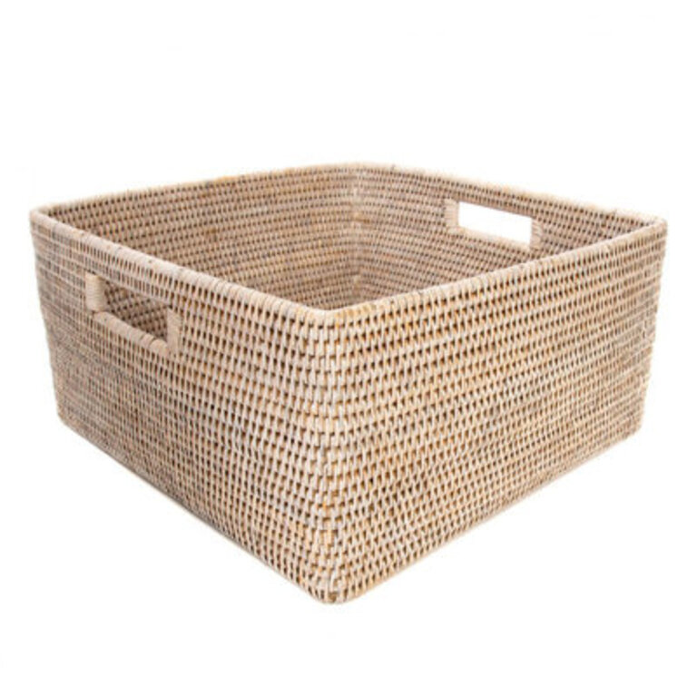 Rattan Square Basket with Handles Color: White Wash