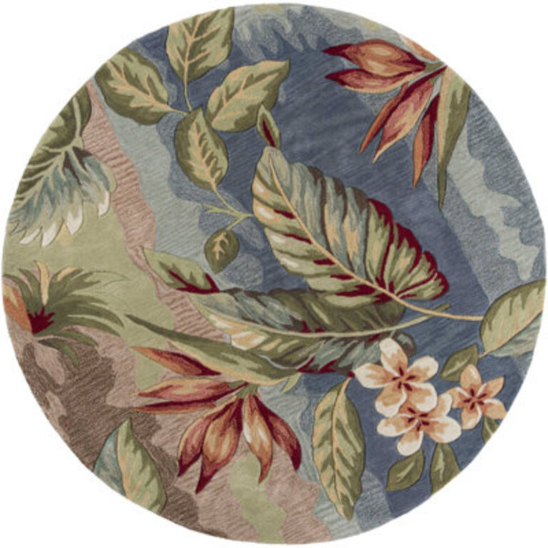 5'X8' Blue Sage Hand Tufted Tropical Plants Indoor Area Rug Rug Size: Round 5'