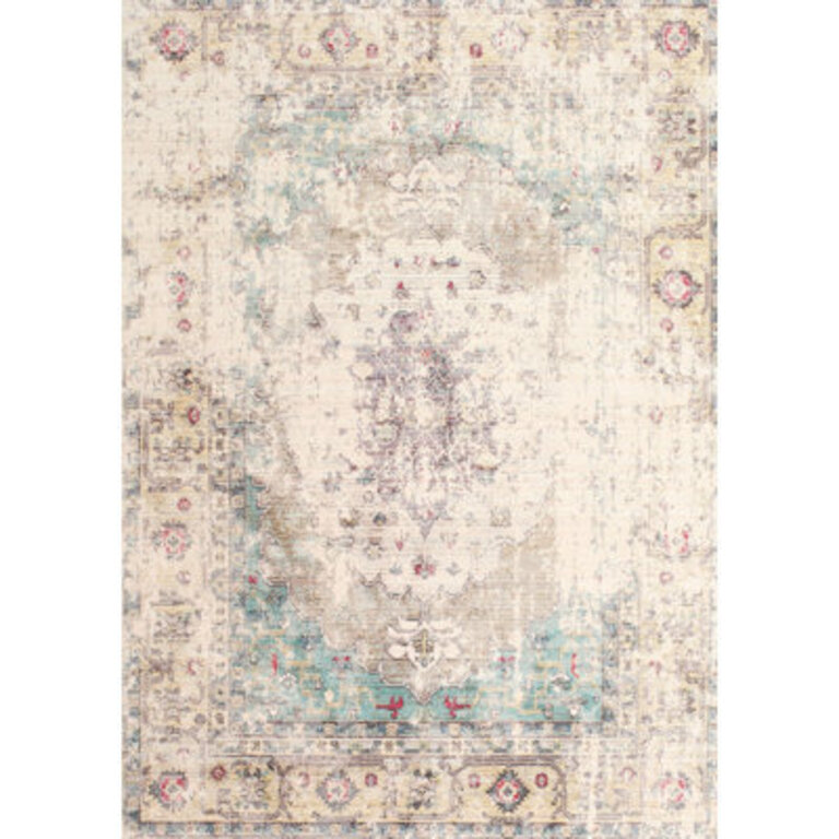 Atsabe Traditional Aqua Blue/Beige Area Rug Rug Size: Rectangle 7' x 9'