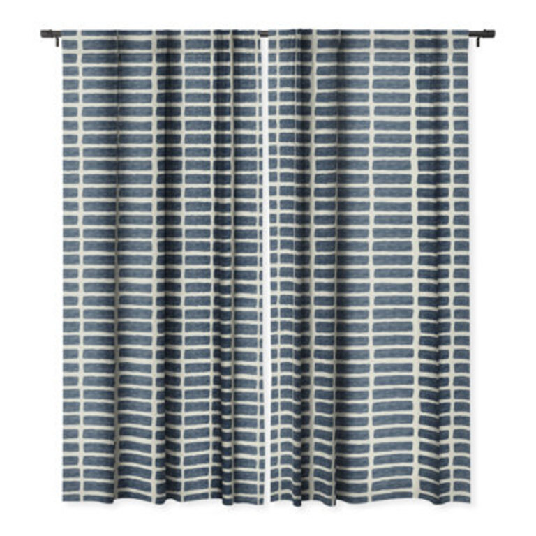 Deny Designs Little Arrow Design Co Block Print Tile Neutral Blackout Window Curtain 50.0" X 120.0" 81157 Curtain Color: Blue, Size per Panel: 50" W x 63" L