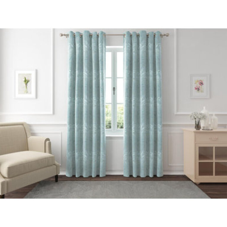 Woven Floral Room Darkening Grommet Curtain Panels Curtain Color: Teal