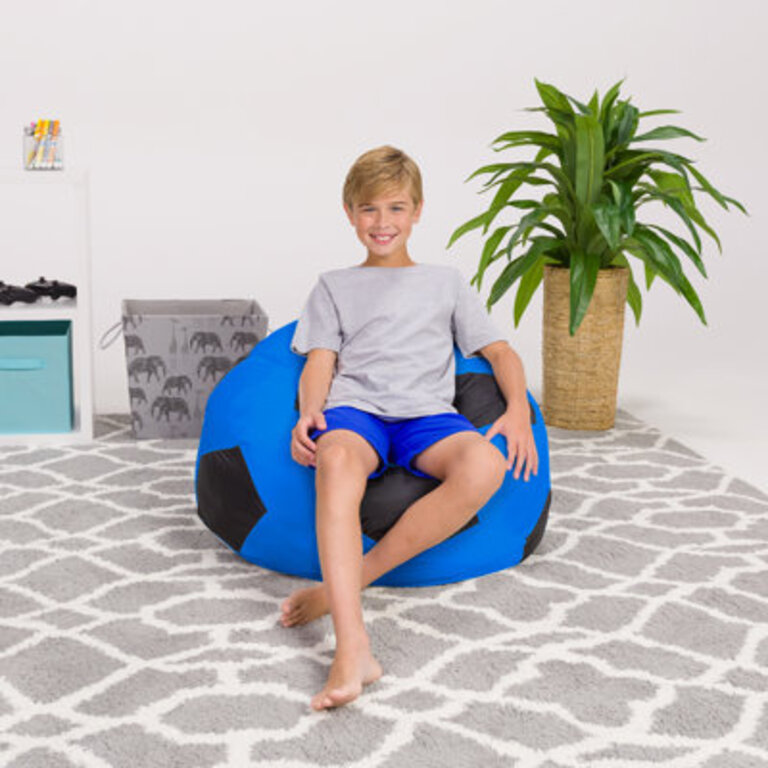 Outdoor Friendly Classic Bean Bag Size: 22" H x 27" W x 27" D, Fabric: Sports Soccer Ball Blue and Black