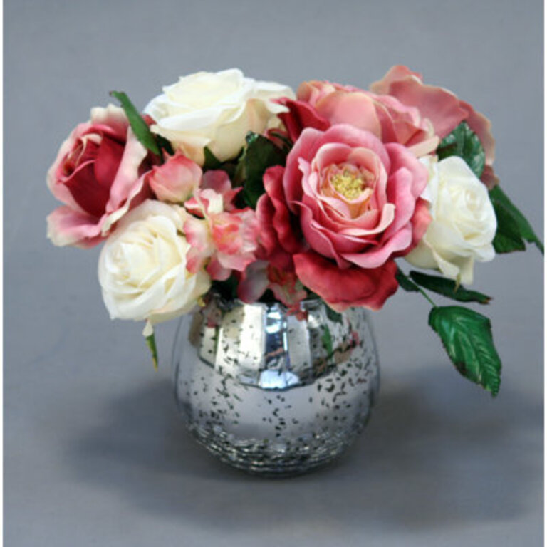 Roses Floral Arrangement in Mercury Vase