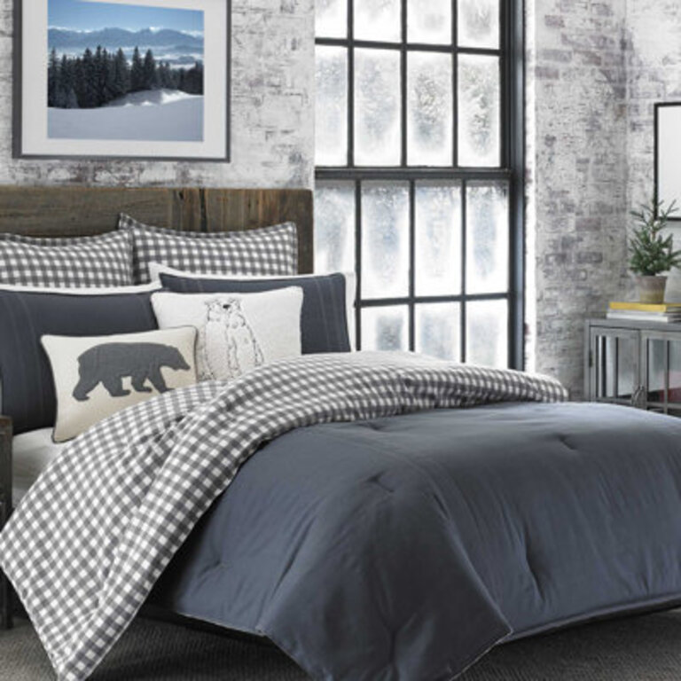 Eddie Bauer Kingston Navy Cotton Reversible Comforter Set Size: King Comforter + 2 King Shams, Color: Gray