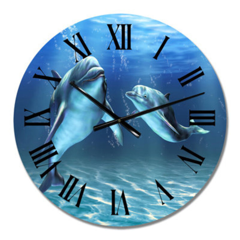 Two Blue Dolphins - Nautical & Coastal wall clock Size: Medium