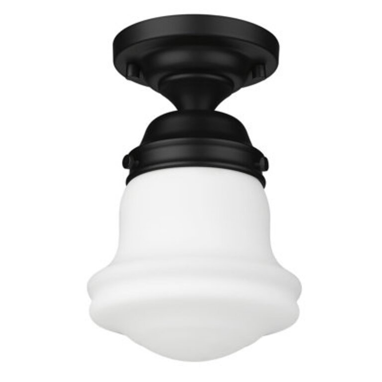 Neriah 1 - Light Simple Schoolhouse Semi Flush Mount Fixture Finish: Matte Black, Size: 9" H x 6" W