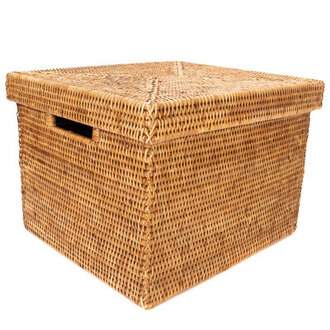 Rattan File Box with Lid and Cutout Handles Color: Honey Brown