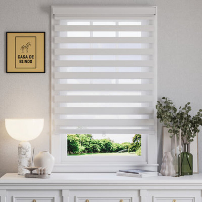 Zebra Blinds Window Dual Layer Roller Shades, Cordless Horizontal Blind, Bedroom, Privacy, 72" L Length & Width: 58"W x 72"L, Color / Finish: White