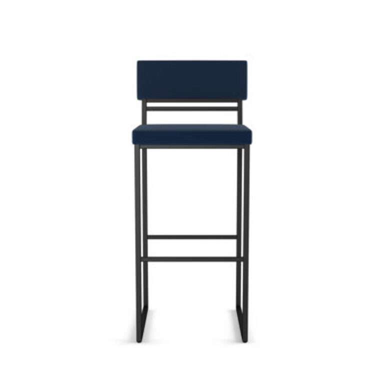Abshir Counter & Bar Stool Seat Height: Bar Stool (30.75" Seat Height), Color: Blue Polyurethane/ Black Metal Frame