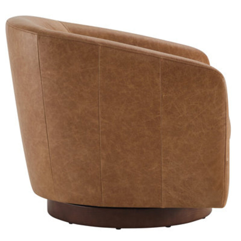 Bennett Genuine Leather Swivel Barrel Chair Leather Type: Brown Genuine Leather