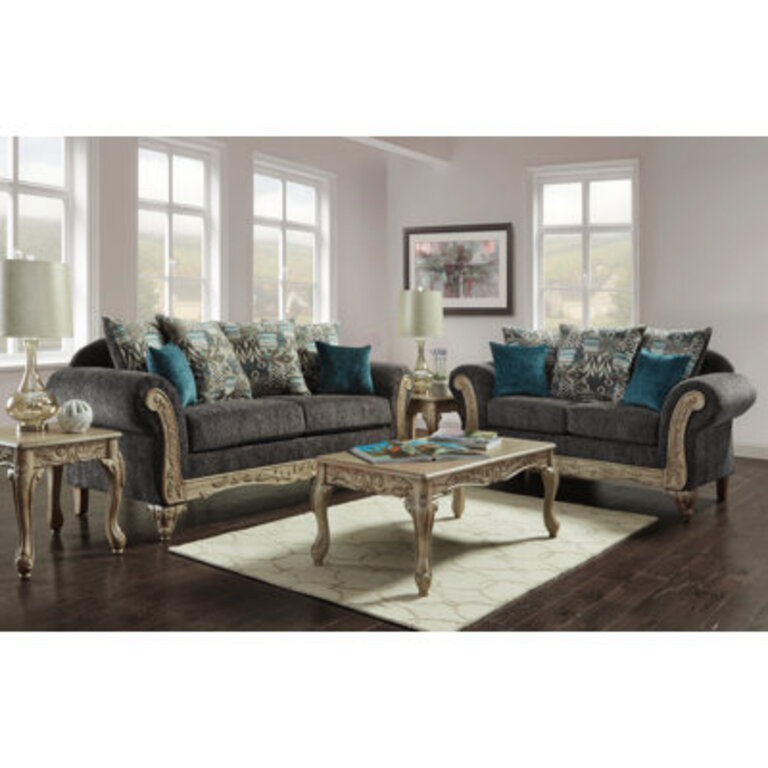 Calinda Loveseat Upholstery Color: Gray, Leg Color: Whitewash