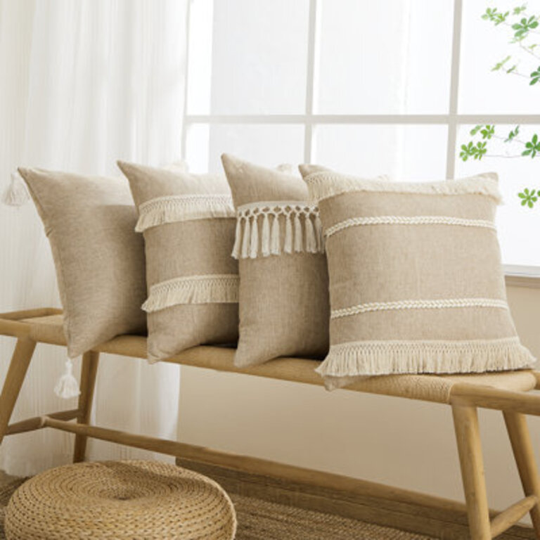 Topfinel Neutral Decorative Throw Pillow Covers,Burlap Linen Cushion Cover Set of 4 Size: 24"H x 24"W
