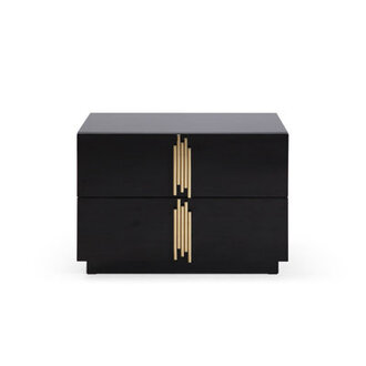 Sandvos - Modern Black + Gold Wide Nightstand