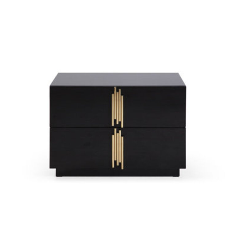 Sandvos - Modern Black + Gold Wide Nightstand