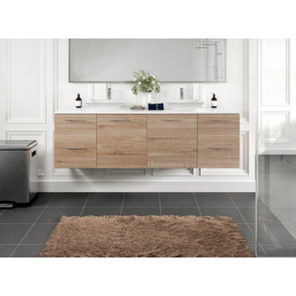Celino 72'' Wall Mounted Double Bathroom Vanity with Porcelain Vanity Top Base Finish: White Oak