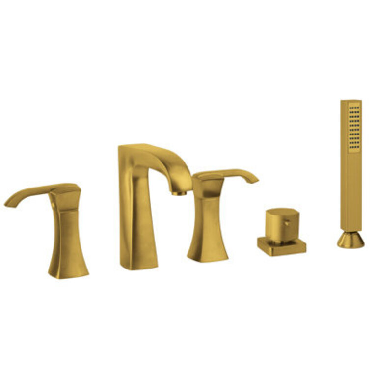 Lady Double Handle Deck Mounted Roman Tub Faucet with Diverter Finish: Satin Gold