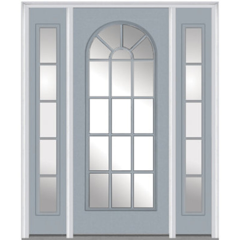 Smooth Prefinished Fiberglass Prehung Front Entry Door Door Size: 80" H x 64" W x 1.75" D, Door Orientation: Left-Hand Inswing, Finish: Storm Cloud