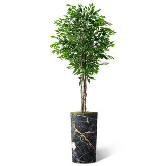 Artificial Tree In Modern Planter, Fake Ficus Silk Tree Home Decoration (Plant Pot Plus Tree) Size: 75" H x 13" W x 13" D, Base Color: Marble Pattern 16