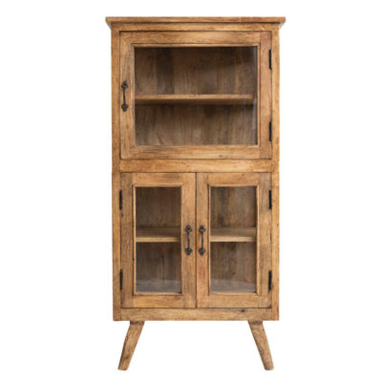 Vintage Reclaimed Wood Cabinet With 3 Glass Doors