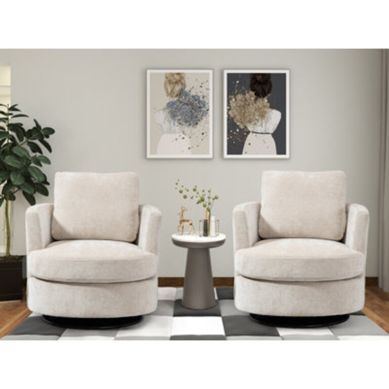 32.2" Wide Swivel Barrel Chair Body Fabric: Beige Chenille