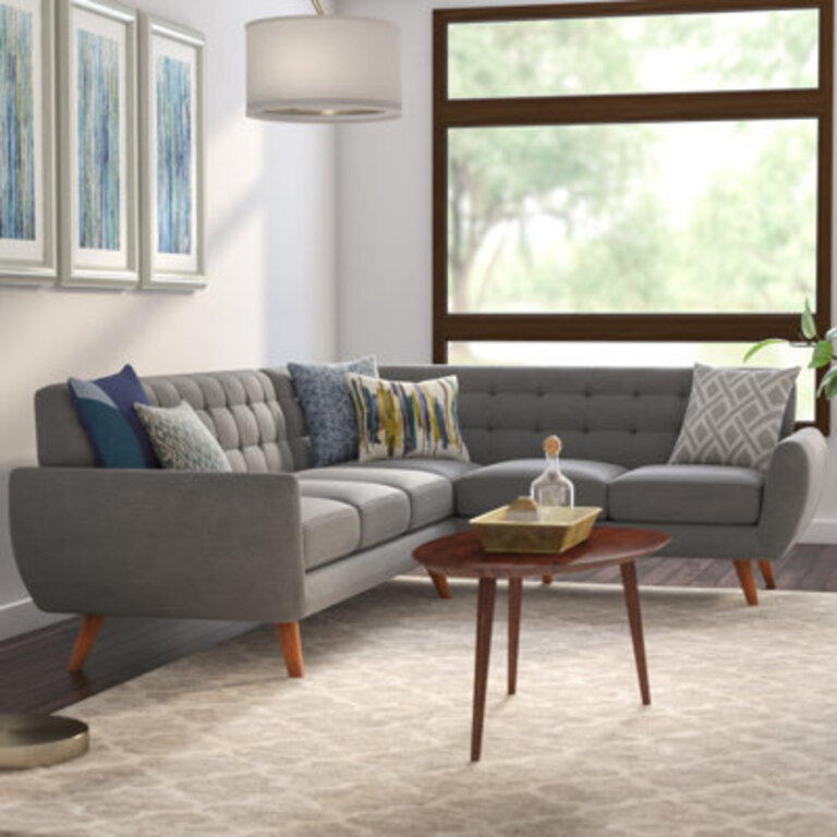 84" Wide Right Hand Facing Corner Sectional Fabric: Gray 100% Polyester