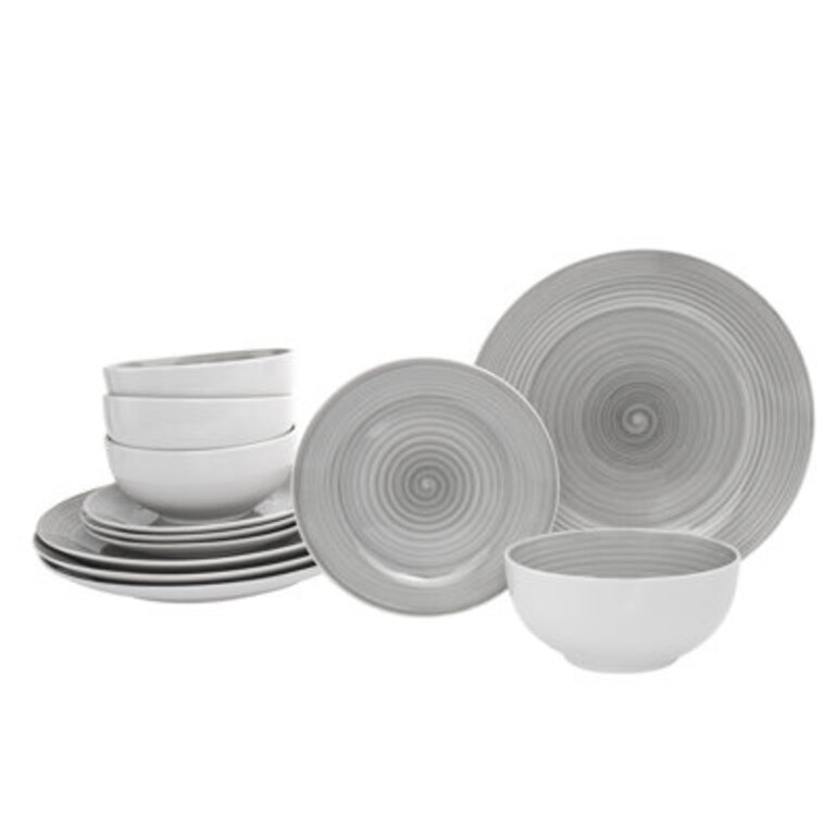 Spiral 12 Piece Dinnerware Set, Service For 4 Color: Gray