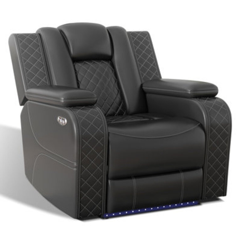 Lamica 37.8" Wide Modern Multifunctional Vegan Leather Dual Motor Power Recliner Upholstery Color: Black