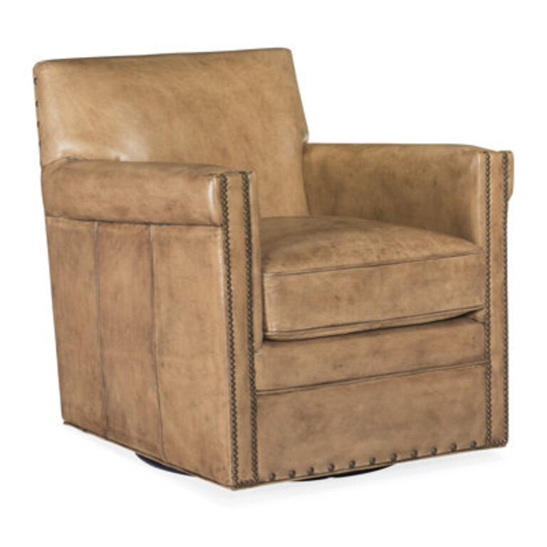 CC 29" W Genuine Leather Swivel Club Chair Leather Type: Brown Genuine Leather