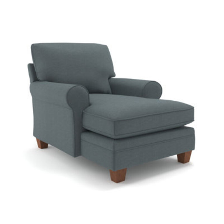 Capriccio Round Arms Chaise Lounge Fabric: Ultramarine Blue Performance, Leg Color: Dark Walnut