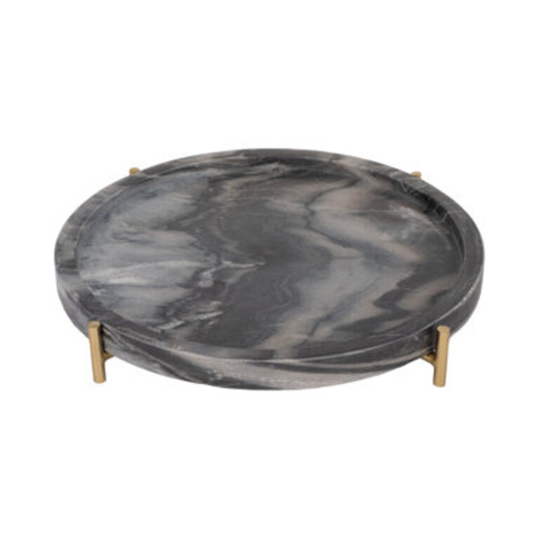 Oxford Marble Tray, Grey, Round, Marble Size: 13" H x 13" W x 2" D
