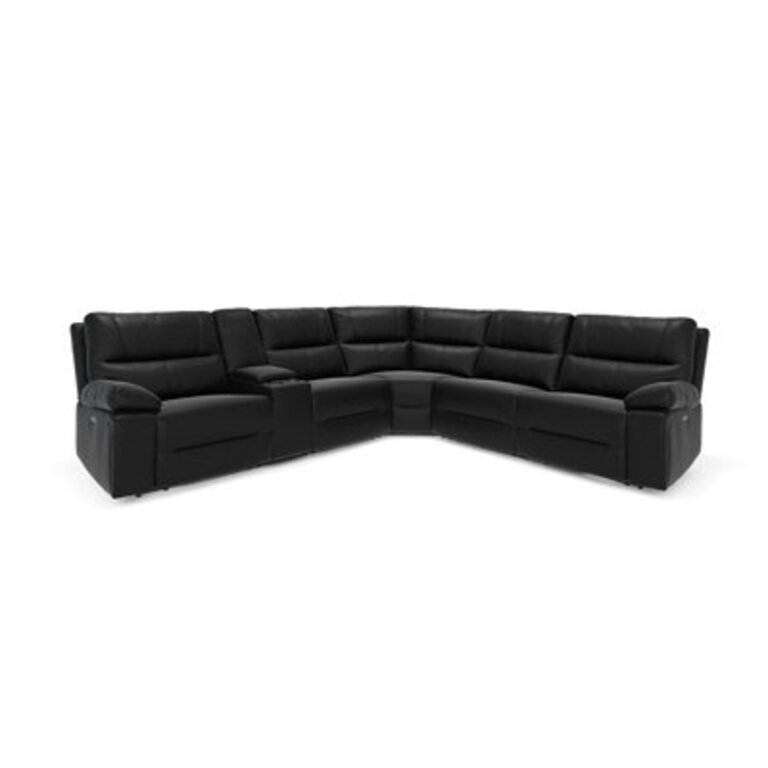 Aylinne 6 - Piece Genuine Leather Match Power Reclining Sectional Leather Type: Coal Black Top Grain Leather