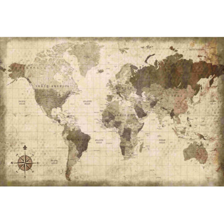World Map Distressed - Wrapped Canvas Print Size: 32" H x 48" W x 1.25" D