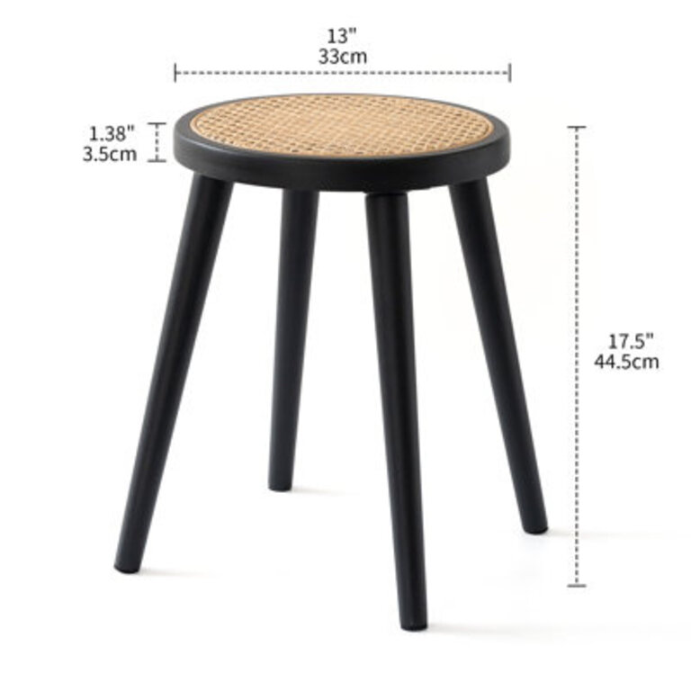 Natural Rattan Top Wood Stool, Rattan Stool, Small Rattan Stool, Handcrafted Wood Stool, Lightweight Stool, Hand-Woven Rattan, Ascano Tool Assembly (Round, Brown) Base Color: Black