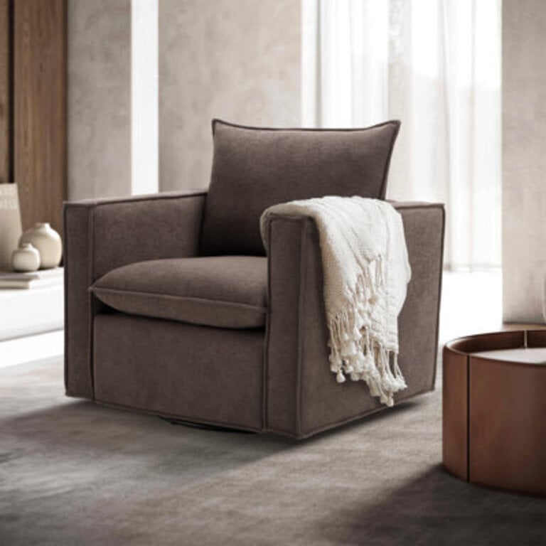 Louretha 34" Wide Fabric Upholstered Swivel Armchair Fabric: Coffee Fabric