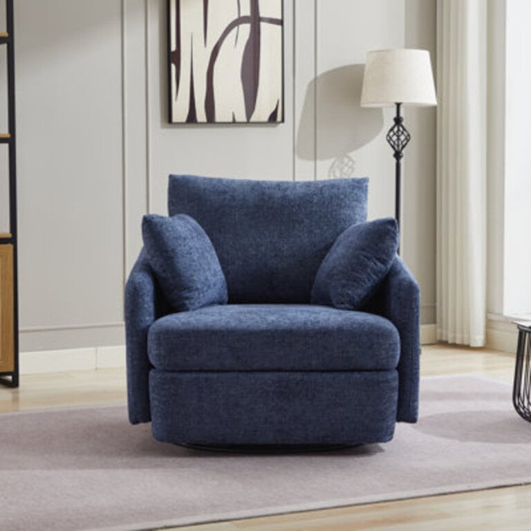 Sayam 40.6'' Wide Swivel Club Chair Fabric: Navy Polyester