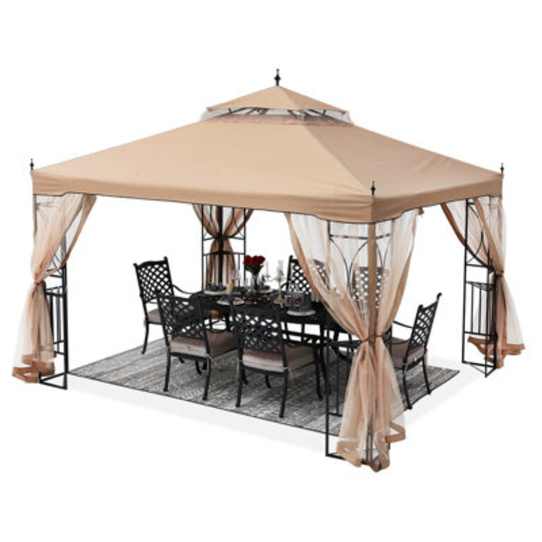 Steel Patio Gazebo The Soft Roof Gazebos Roof Color: Khaki, Size: 12 ft x 10 ft
