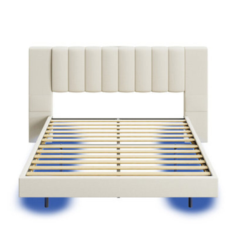Floating Bed Frame With Wide Padded Headboard (LED Lights NOT INCLUDED) Size: Queen