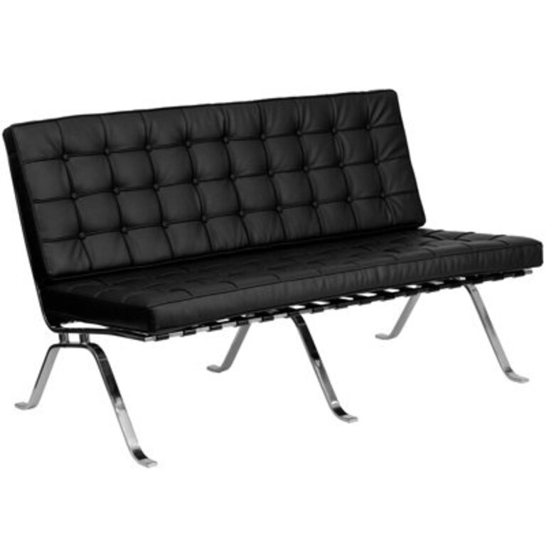 Timeo LeatherSoft Button Tufted Armless Loveseat with Designer Curved Legs Upholstery Color: Black