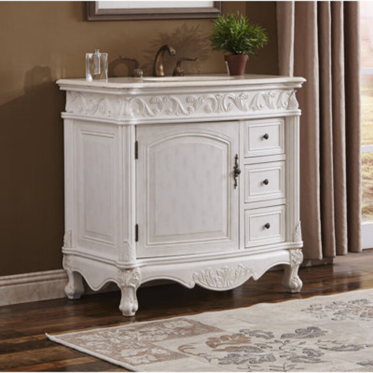 Cannes 36" Single Bathroom Vanity Set Base Finish: Antique White, Top Finish: Cream Marble