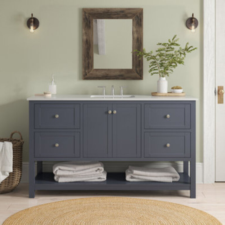 Chertsey 60" Single Bathroom Vanity Set Base Finish: Marine Gray, Top Finish: Engineered White