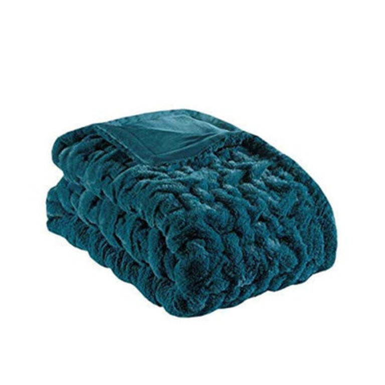 Ruched Fur Ruched Fur Throw Color: Teal