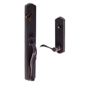 Wasatch Handleset with Deadbolt and Sandstone Door Lever and Sandstone Rosette Handle Orientation: Left Hand