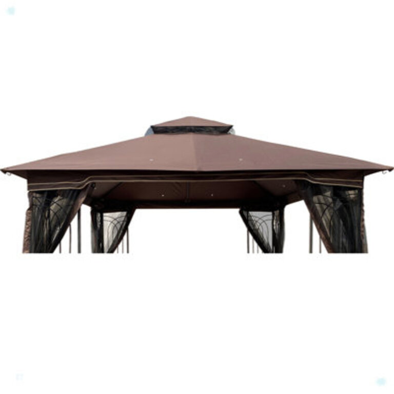 10x10 Ft Patio Double Roof Gazebo Replacement Canopy Top Fabric Roof Color: Brown