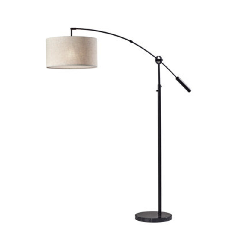 Kata 81" Arched/Arc Floor Lamp Base Finish: Black, Shade Color: Beige
